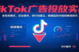 TikTok广告投放实战，含投放模式、后台操作，讲计划建立、数据监控与指标解读技巧