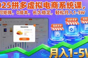 （16088期）2025拼多多虚拟电商系统课，可矩阵，0成本，长久稳定，轻松月入1-5W