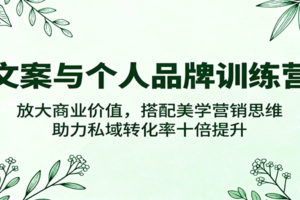 文案与个人品牌训练营，放大商业价值，搭配美学营销思维，助力私域转化率十倍提升