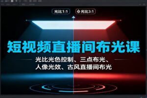 短视频直播间布光课：光比光色控制、三点布光、人像光效、古风直播间布光