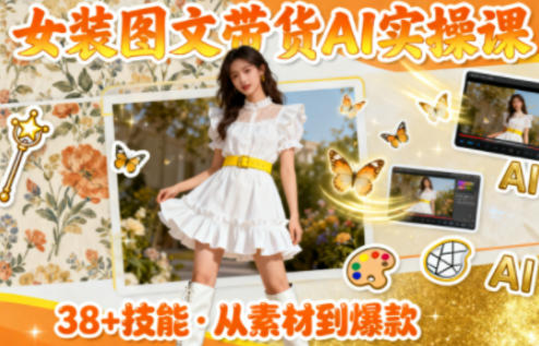 女装图文带货的AI实操课，覆盖38个实用技能，快速提升素材制作效率