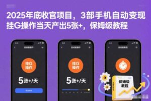 2025年底收官项目，3部手机自动变现，挂G操作当天产出5张+，保姆级教程【揭秘】