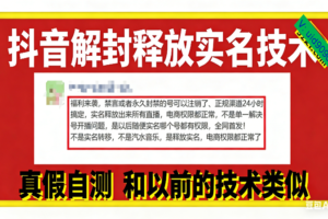 （16856期）12月抖音解封释放实名技术，真假自测 和以前的技术类似
